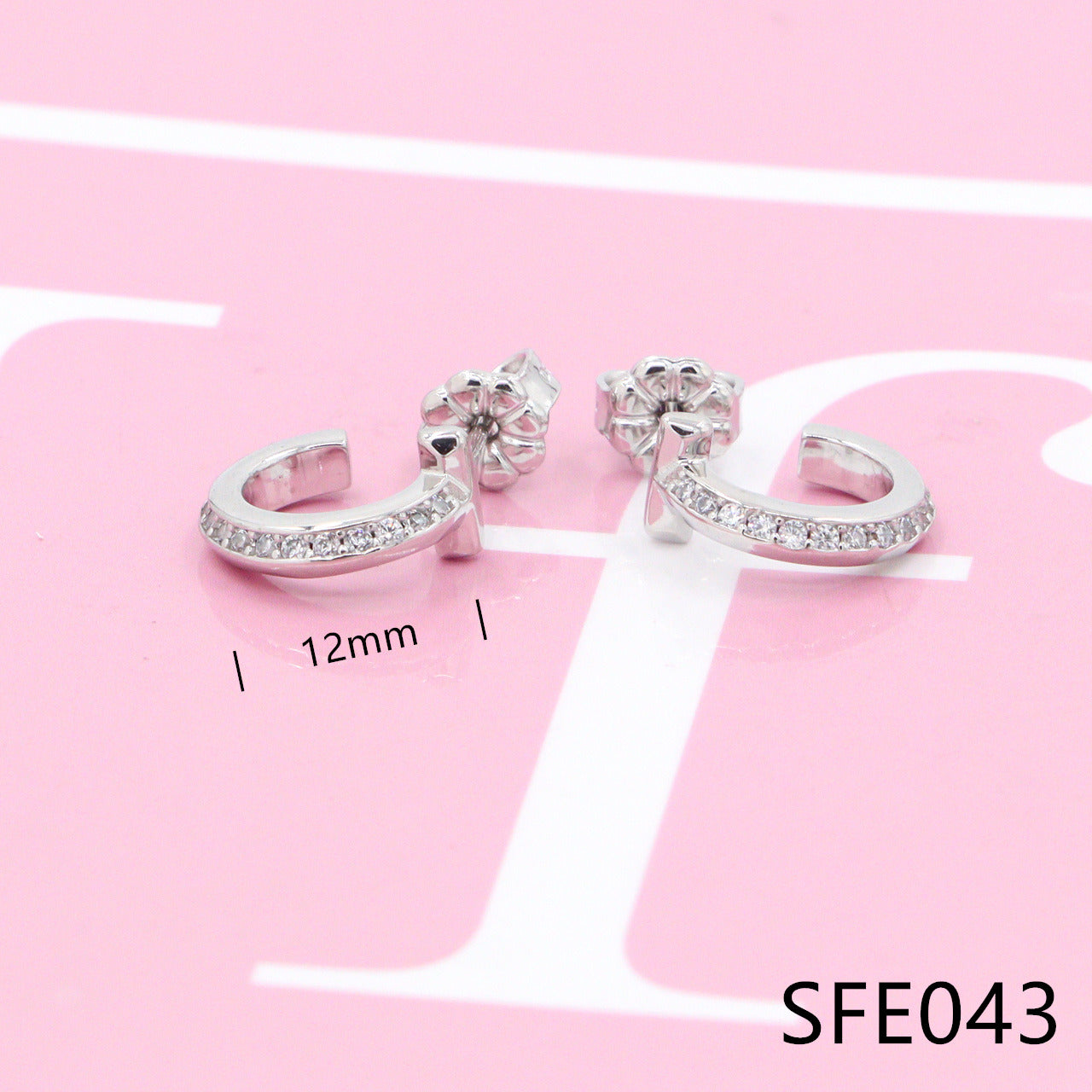 Hoop diamond pure sliver earrings SFE043-48 - Nanajewelry