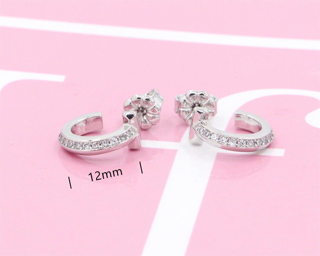Hoop diamond pure sliver earrings SFE043-48 - Nanajewelry