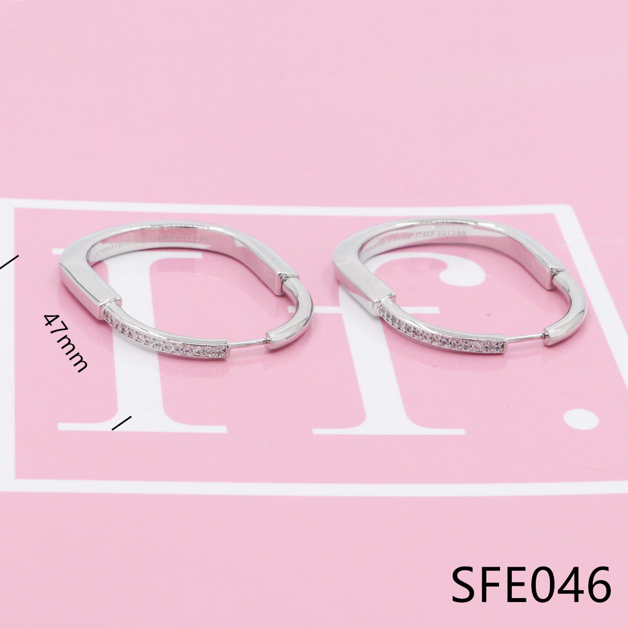 Hoop diamond pure sliver earrings SFE043-48 - Nanajewelry