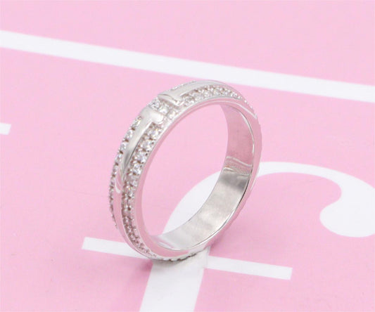 Diamond narrow pure silver ring SFR004-006 - Nanajewelry