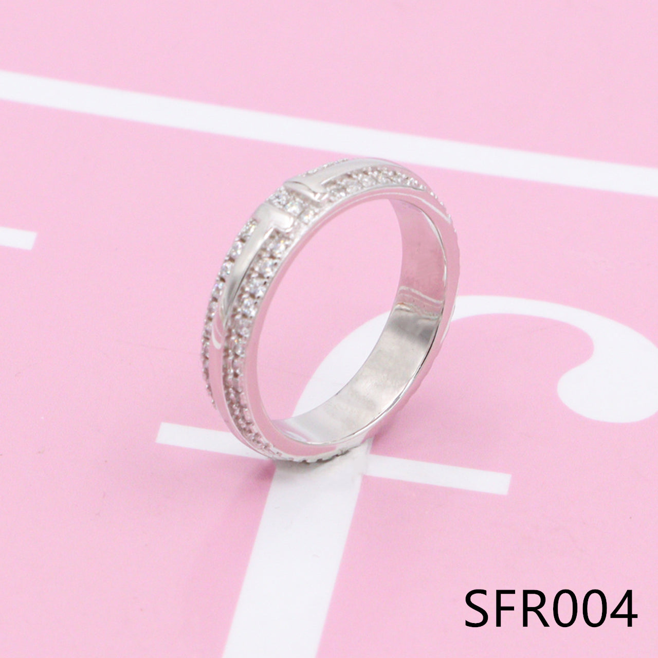 Diamond narrow pure silver ring SFR004-006 - Nanajewelry